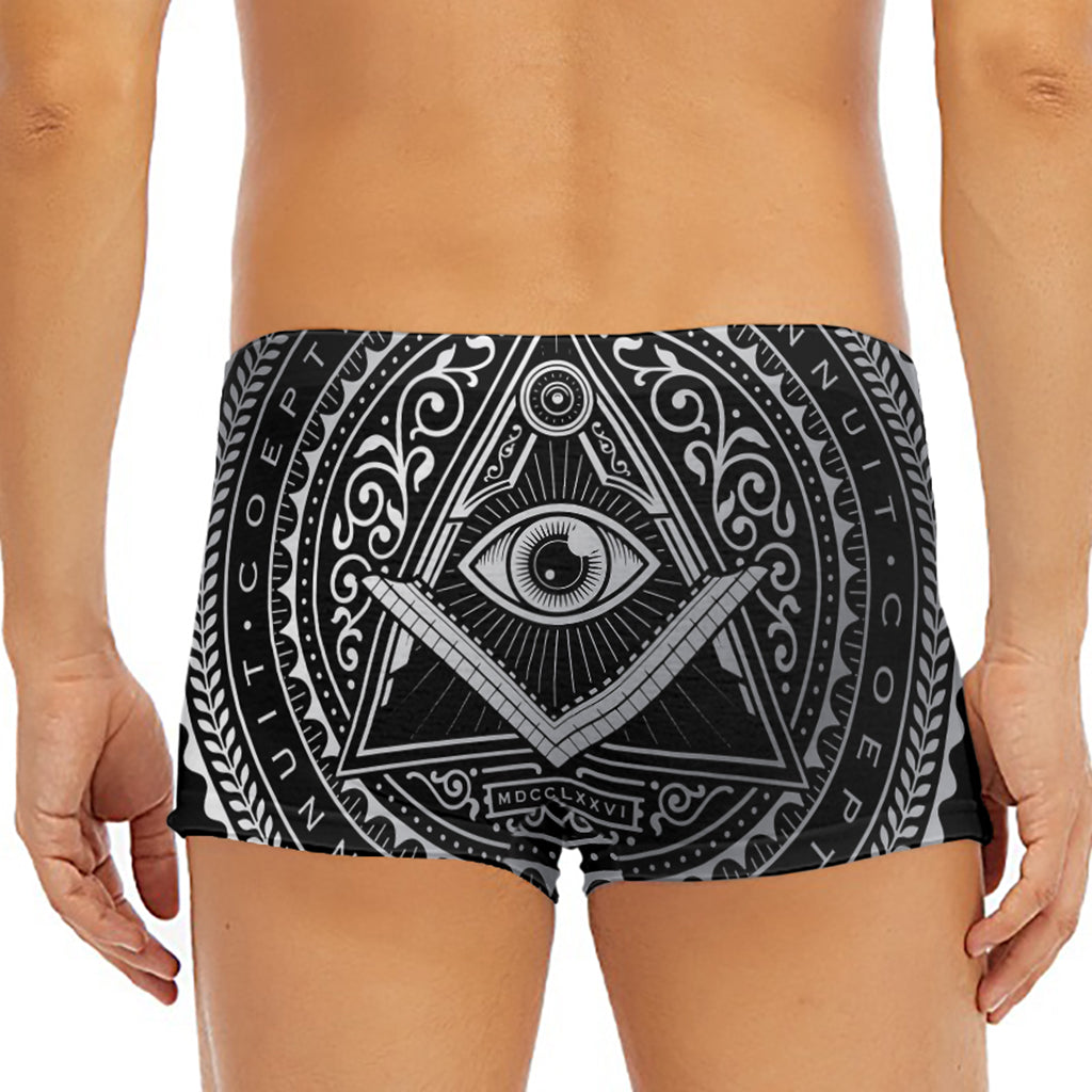 Silver And Black All Seeing Eye Print Men's Short Boxer Briefs