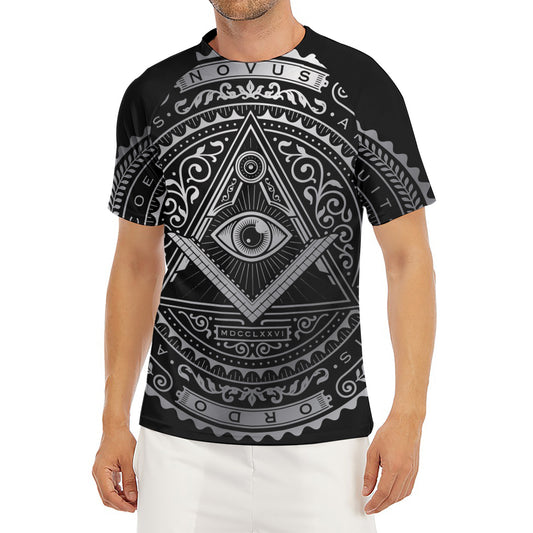 Silver And Black All Seeing Eye Print Men's Short Sleeve Rash Guard