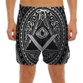 Silver And Black All Seeing Eye Print Men's Split Running Shorts