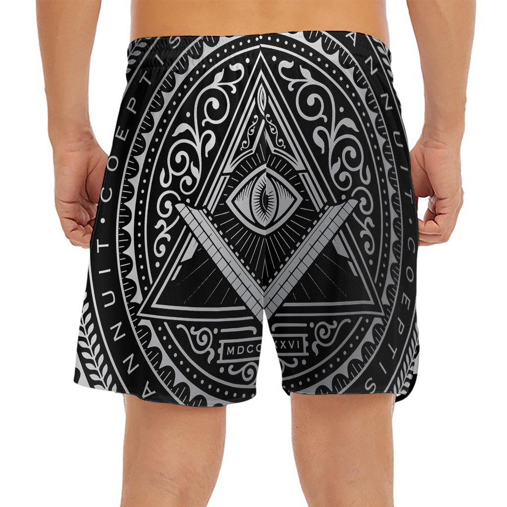 Silver And Black All Seeing Eye Print Men's Split Running Shorts