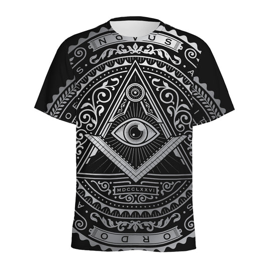 Silver And Black All Seeing Eye Print Men's Sports T-Shirt