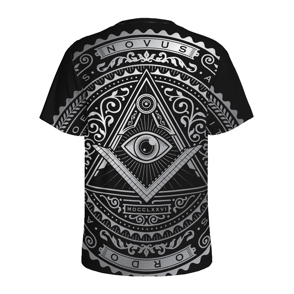 Silver And Black All Seeing Eye Print Men's Sports T-Shirt