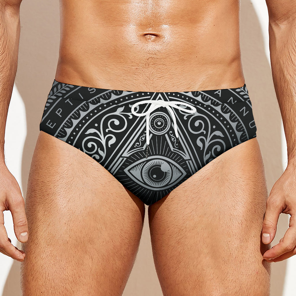 Silver And Black All Seeing Eye Print Men's Swim Briefs