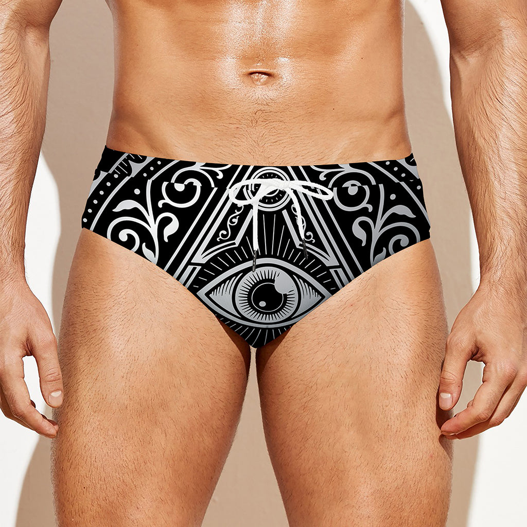 Silver And Black All Seeing Eye Print Men's Swim Briefs
