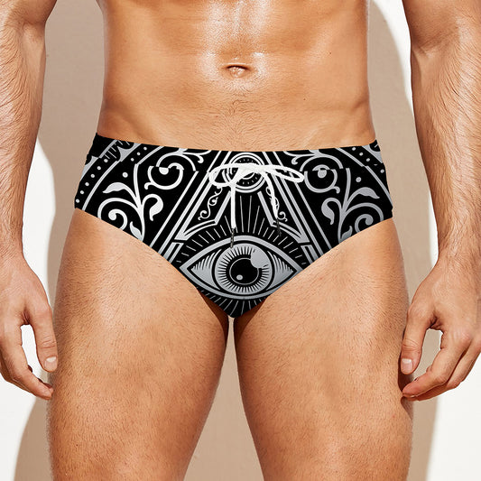 Silver And Black All Seeing Eye Print Men's Swim Briefs
