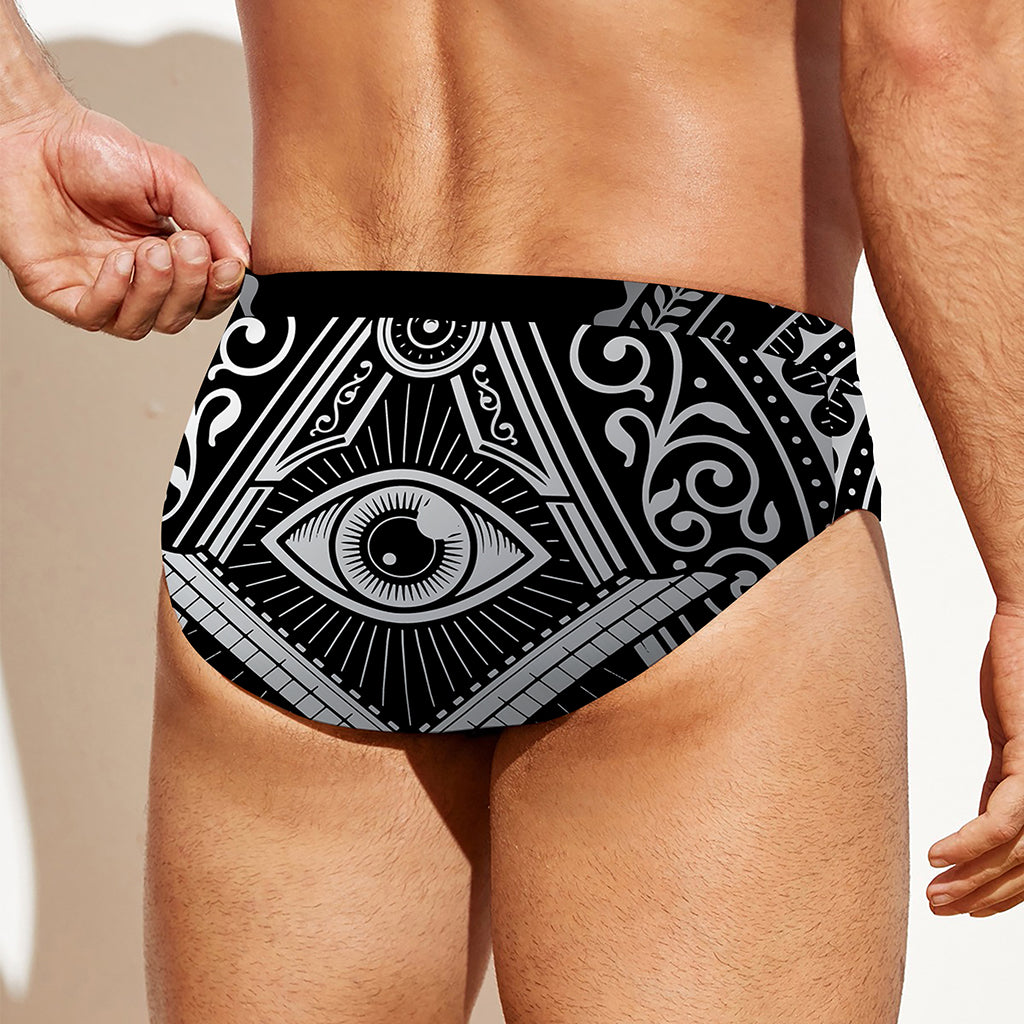 Silver And Black All Seeing Eye Print Men's Swim Briefs