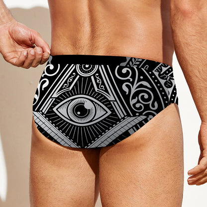 Silver And Black All Seeing Eye Print Men's Swim Briefs