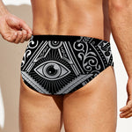 Silver And Black All Seeing Eye Print Men's Swim Briefs