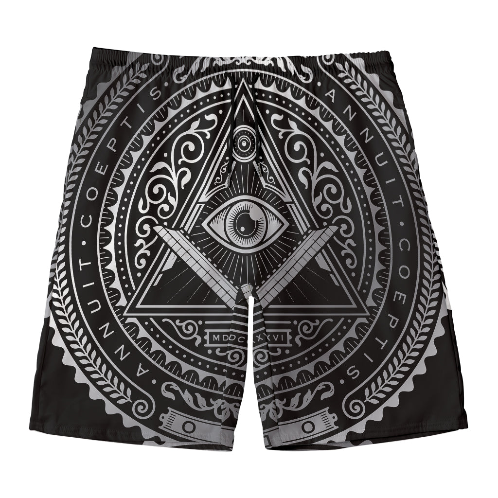 Silver And Black All Seeing Eye Print Men's Swim Trunks