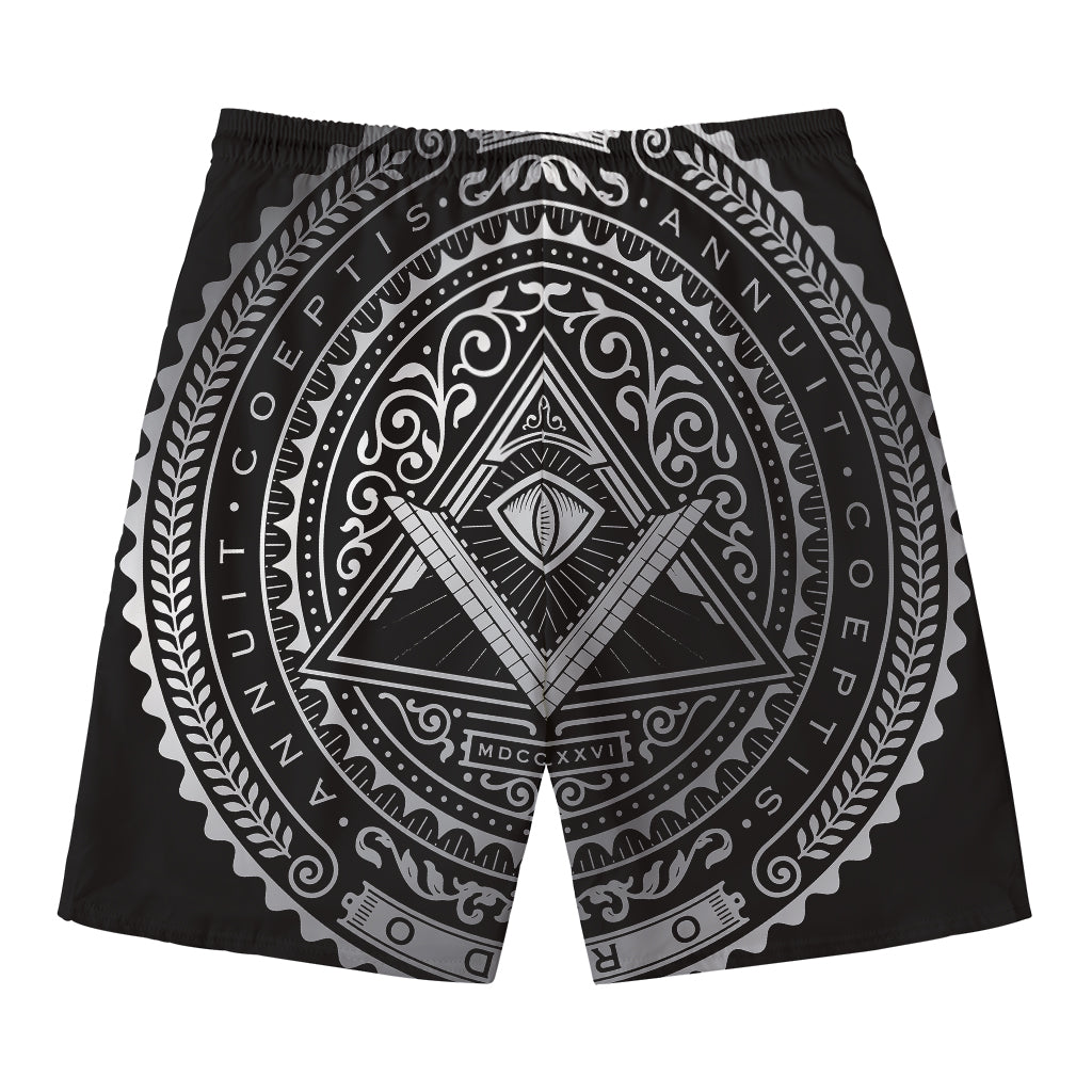 Silver And Black All Seeing Eye Print Men's Swim Trunks