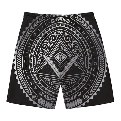 Silver And Black All Seeing Eye Print Men's Swim Trunks