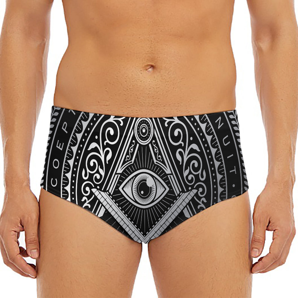 Silver And Black All Seeing Eye Print Men's Triangle Swim Briefs