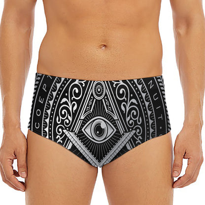 Silver And Black All Seeing Eye Print Men's Triangle Swim Briefs