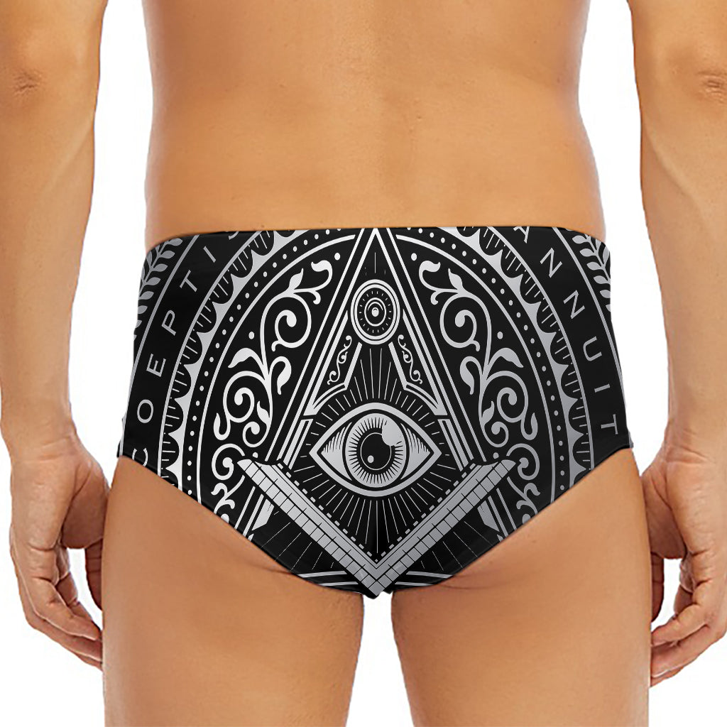Silver And Black All Seeing Eye Print Men's Triangle Swim Briefs
