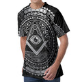 Silver And Black All Seeing Eye Print Men's Velvet T-Shirt