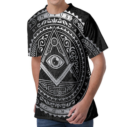 Silver And Black All Seeing Eye Print Men's Velvet T-Shirt