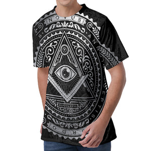 Silver And Black All Seeing Eye Print Men's Velvet T-Shirt