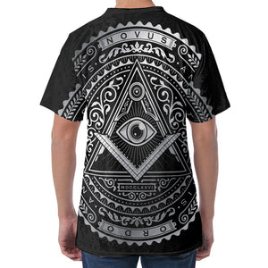 Silver And Black All Seeing Eye Print Men's Velvet T-Shirt