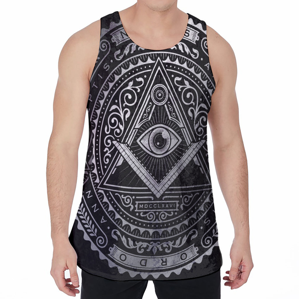 Silver And Black All Seeing Eye Print Men's Velvet Tank Top