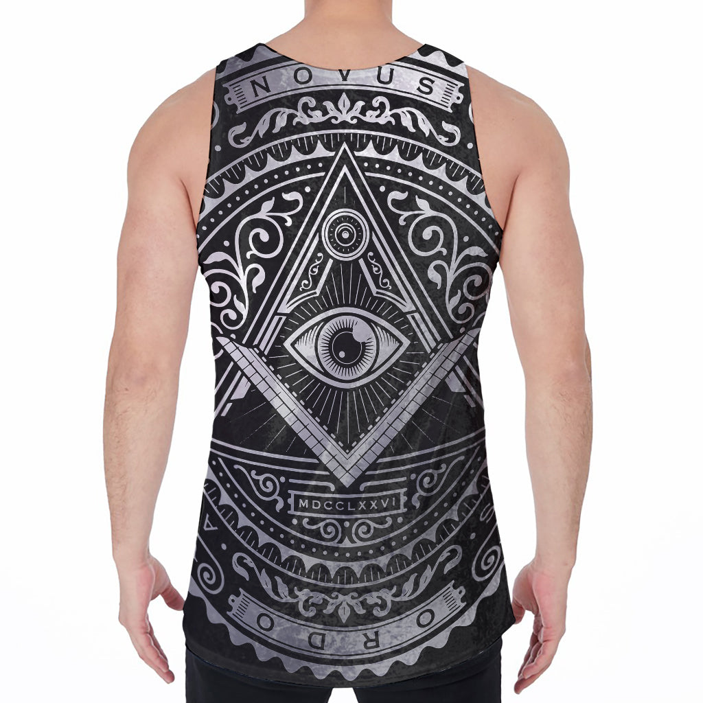 Silver And Black All Seeing Eye Print Men's Velvet Tank Top