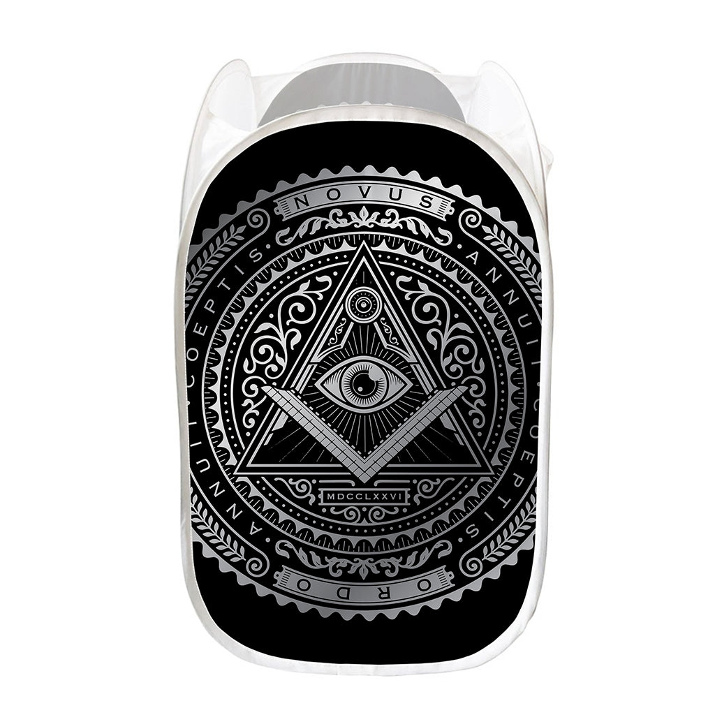 Silver And Black All Seeing Eye Print Mesh Laundry Hamper