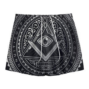 Silver And Black All Seeing Eye Print Mesh Shorts