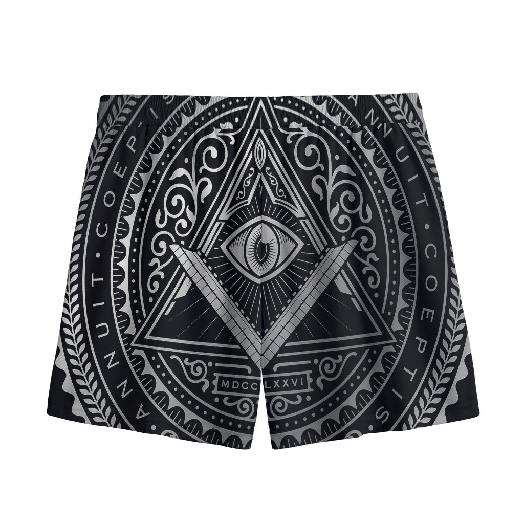 Silver And Black All Seeing Eye Print Mesh Shorts
