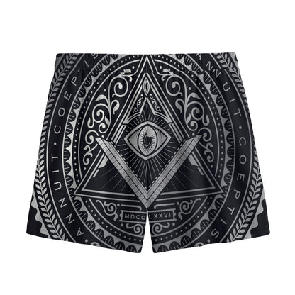 Silver And Black All Seeing Eye Print Mesh Shorts