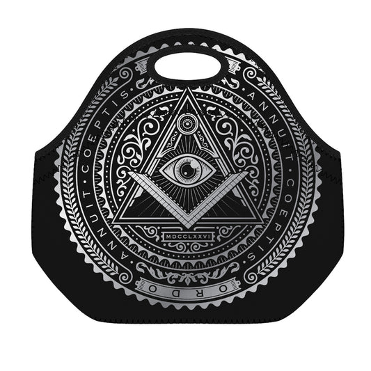 Silver And Black All Seeing Eye Print Neoprene Lunch Bag