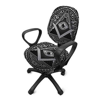 Silver And Black All Seeing Eye Print Office Chair Cover