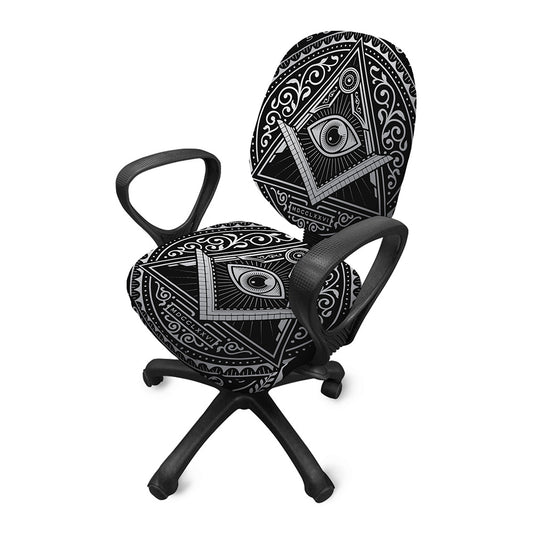Silver And Black All Seeing Eye Print Office Chair Cover