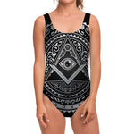 Silver And Black All Seeing Eye Print One Piece Swimsuit