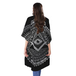 Silver And Black All Seeing Eye Print Open Front Beach Cover Up