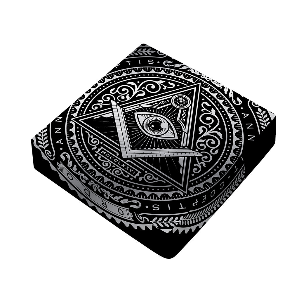 Silver And Black All Seeing Eye Print Outdoor Seat Cushion Cover