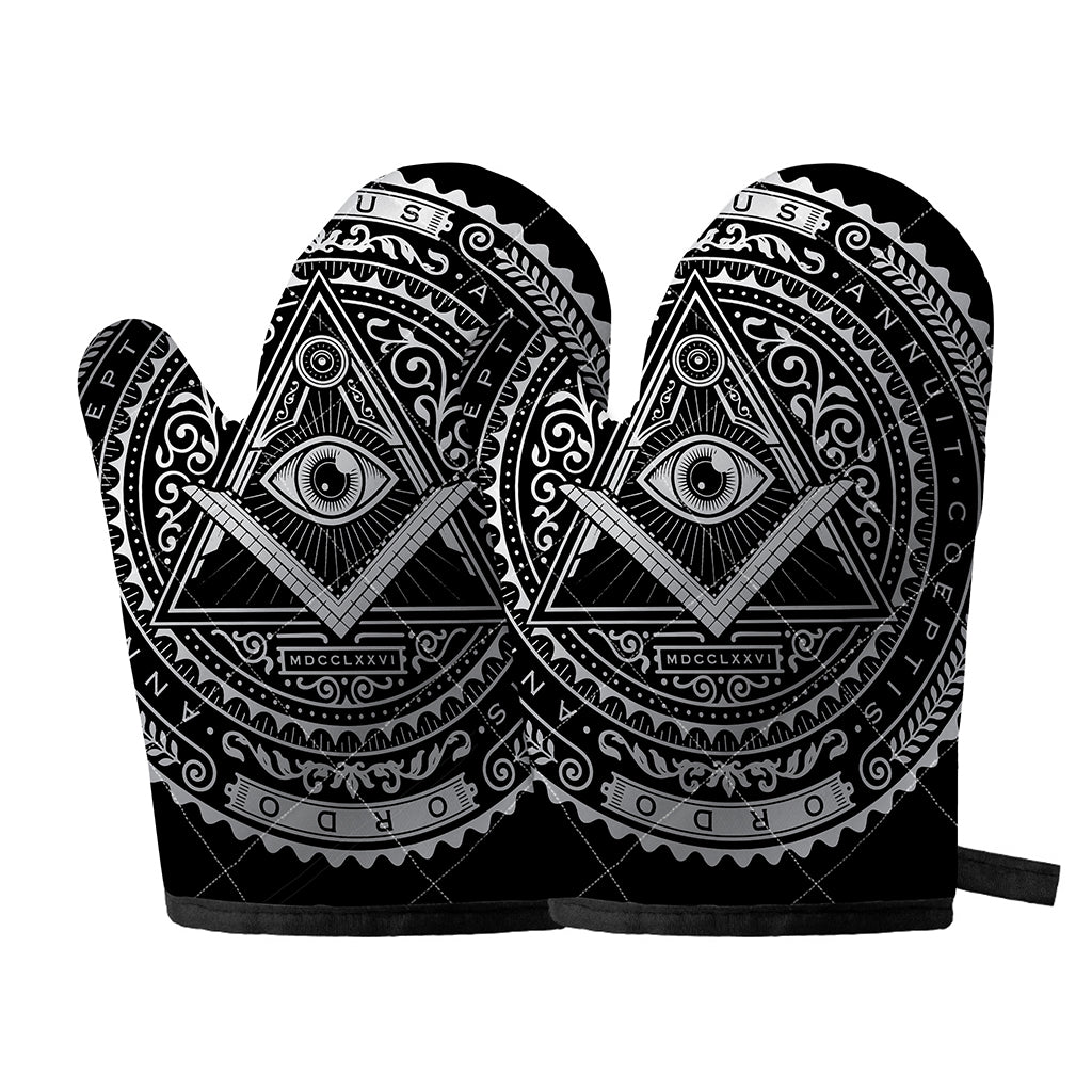 Silver And Black All Seeing Eye Print Oven Mitts