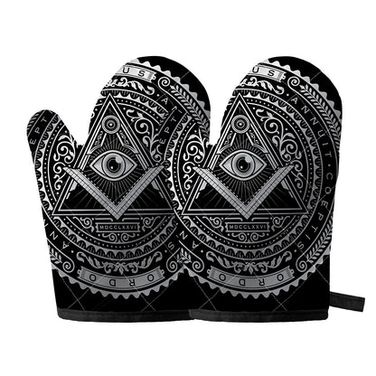 Silver And Black All Seeing Eye Print Oven Mitts