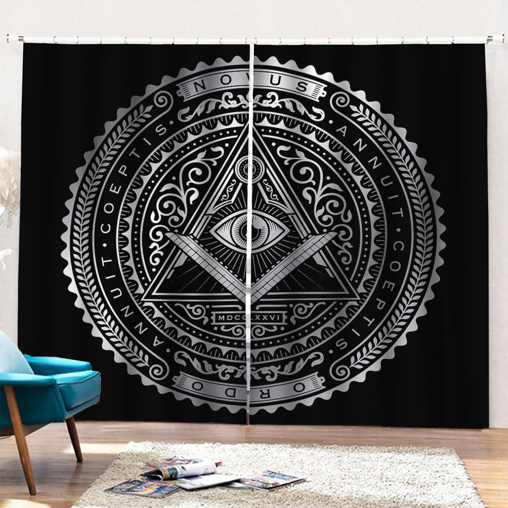 Silver And Black All Seeing Eye Print Pencil Pleat Curtains