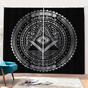 Silver And Black All Seeing Eye Print Pencil Pleat Curtains