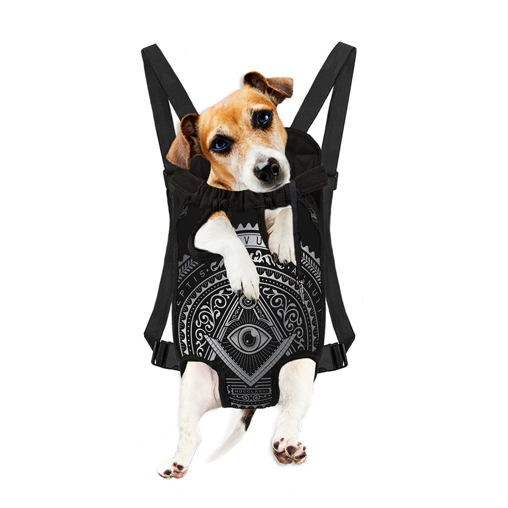 Silver And Black All Seeing Eye Print Pet Carrier Backpack