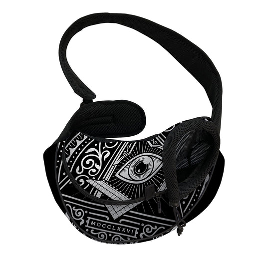 Silver And Black All Seeing Eye Print Pet Sling Carrier