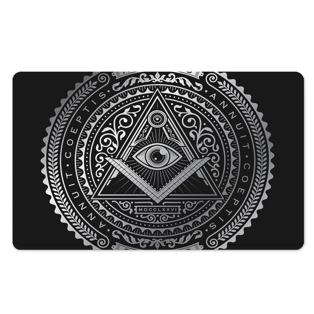 Silver And Black All Seeing Eye Print Polyester Doormat