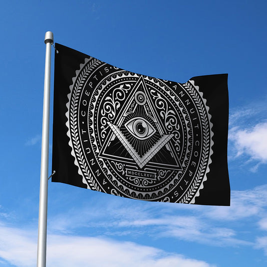 Silver And Black All Seeing Eye Print Polyester Flag