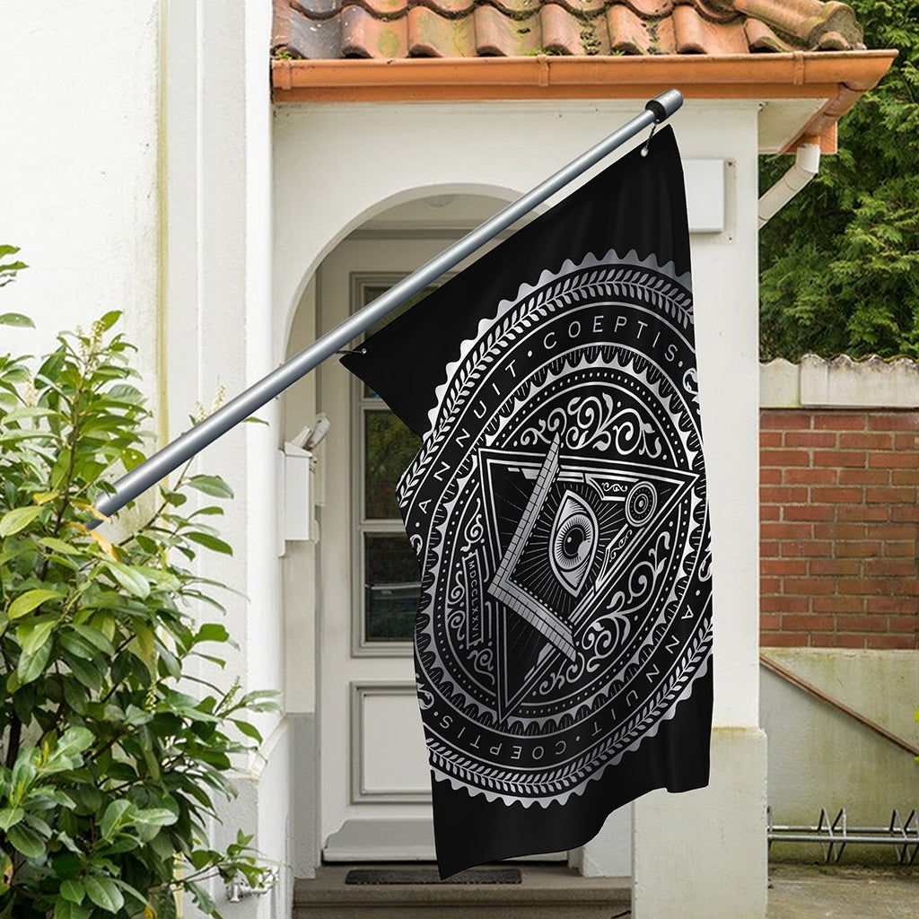 Silver And Black All Seeing Eye Print Polyester Flag