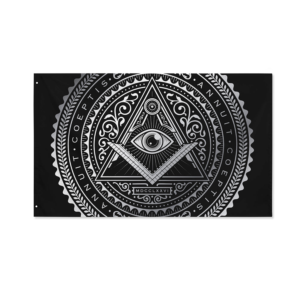Silver And Black All Seeing Eye Print Polyester Flag