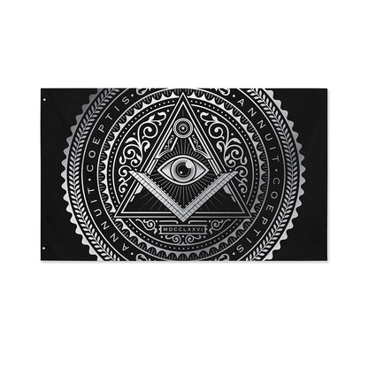 Silver And Black All Seeing Eye Print Polyester Flag