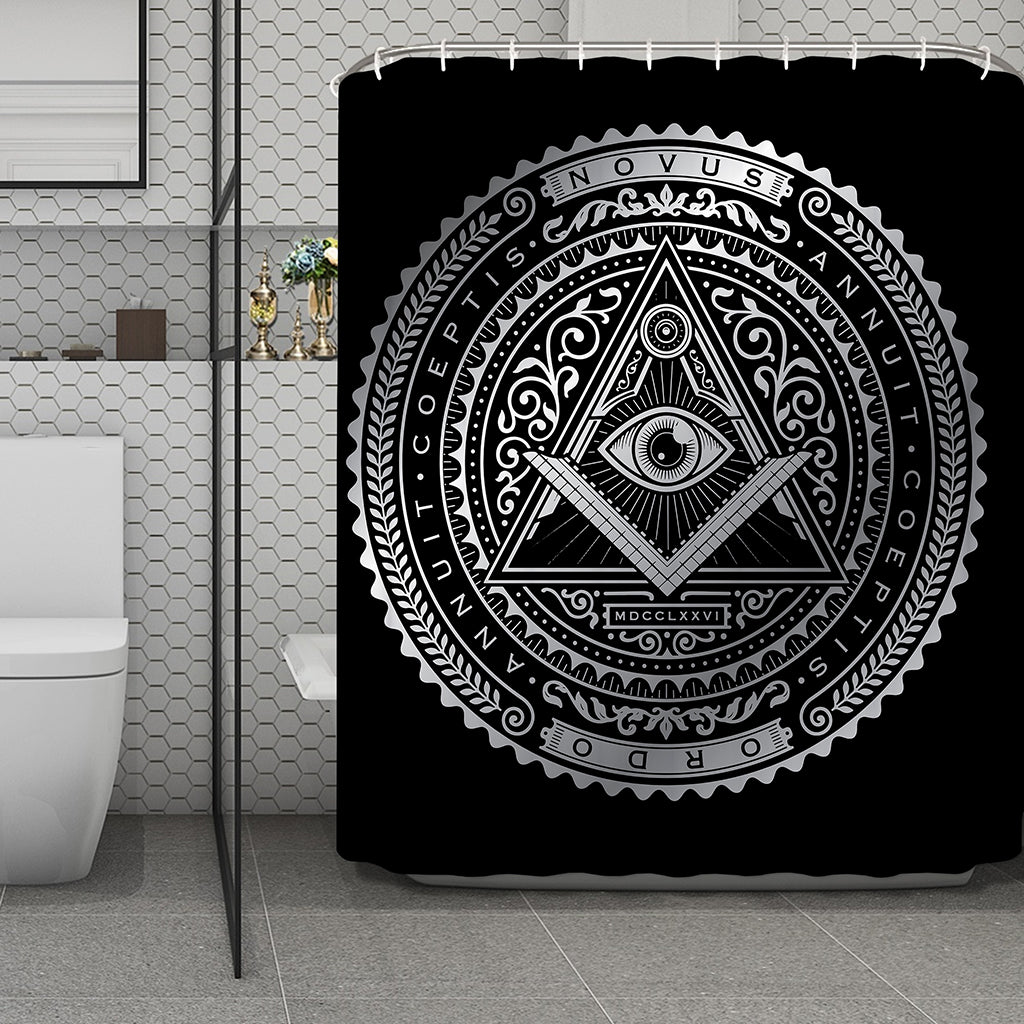 Silver And Black All Seeing Eye Print Polyester Shower Curtain