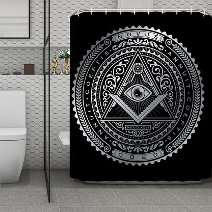 Silver And Black All Seeing Eye Print Polyester Shower Curtain