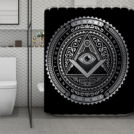 Silver And Black All Seeing Eye Print Polyester Shower Curtain