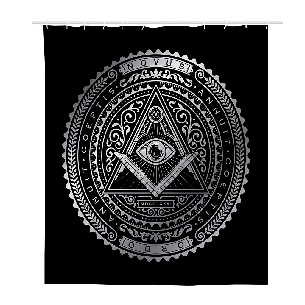 Silver And Black All Seeing Eye Print Polyester Shower Curtain