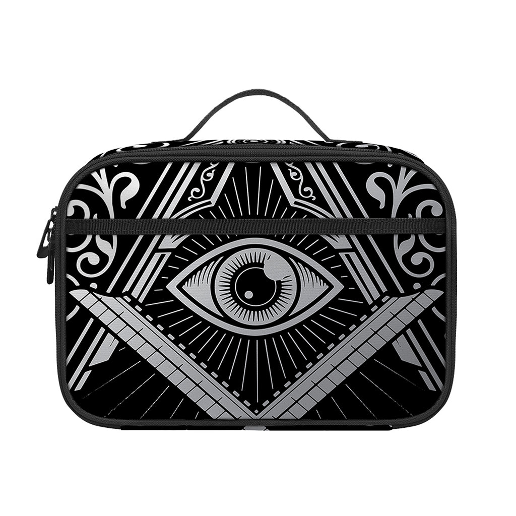 Silver And Black All Seeing Eye Print Portable Lunch Bag